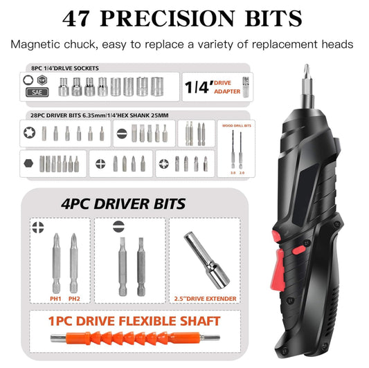 NUEVO Destornillador Recargable 47Pzs con Estuche